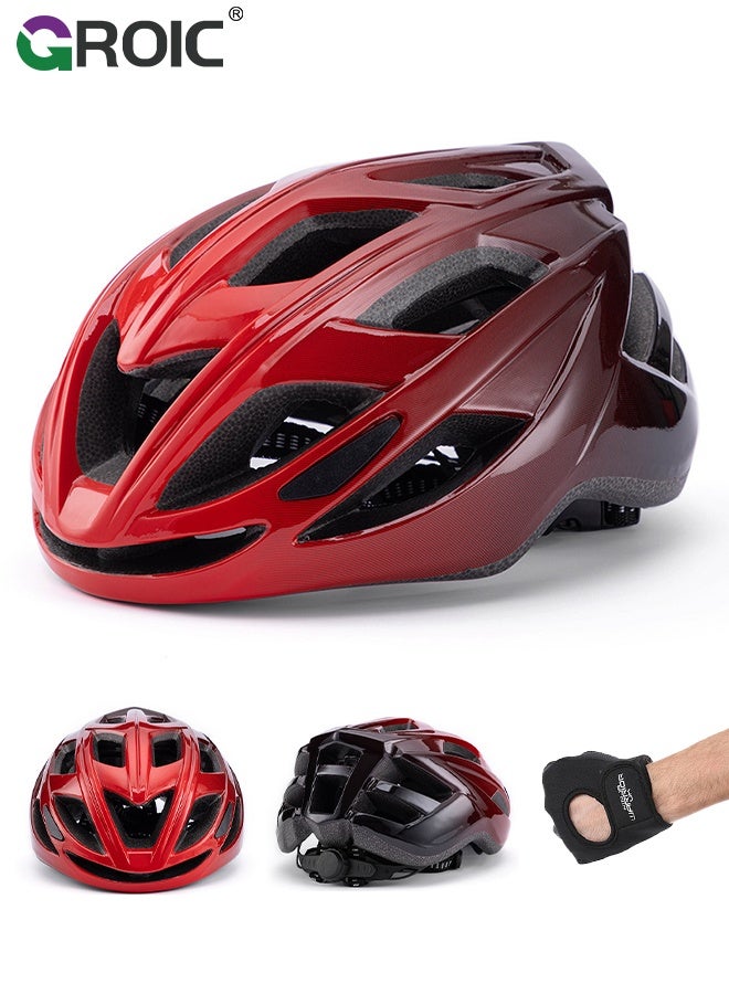 GROIC Bicycle Helmet, Gradient Red Cycling Helmet and Black Gloves Set, Lightweight Comfort Adjustable Mountain Bike Helmet for Adults,  Breathable Ventilation for Commuting, Road Cycling, Adjustable in Size - Image 1